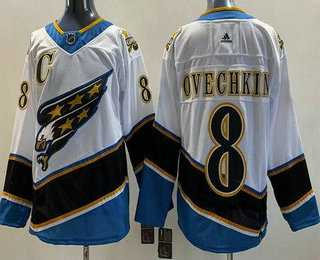 Men%27s Washington Capitals #8 Alex Ovechkin White 2021 Reverse Retro Authentic Jersey